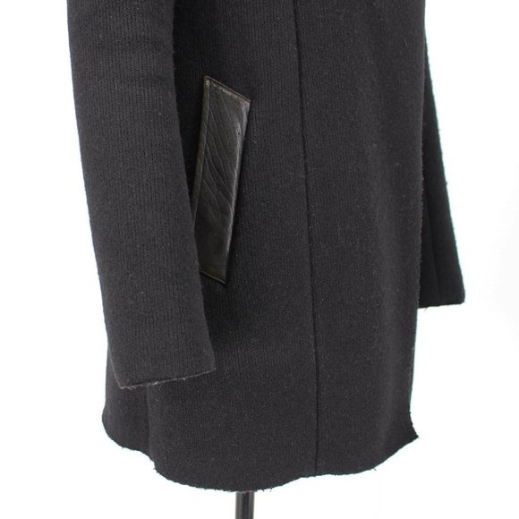 Mackage Black Sweater Knit Crossover Coat Leather Trim Shoulders Pocket Trim XS - Picture 2 of 6